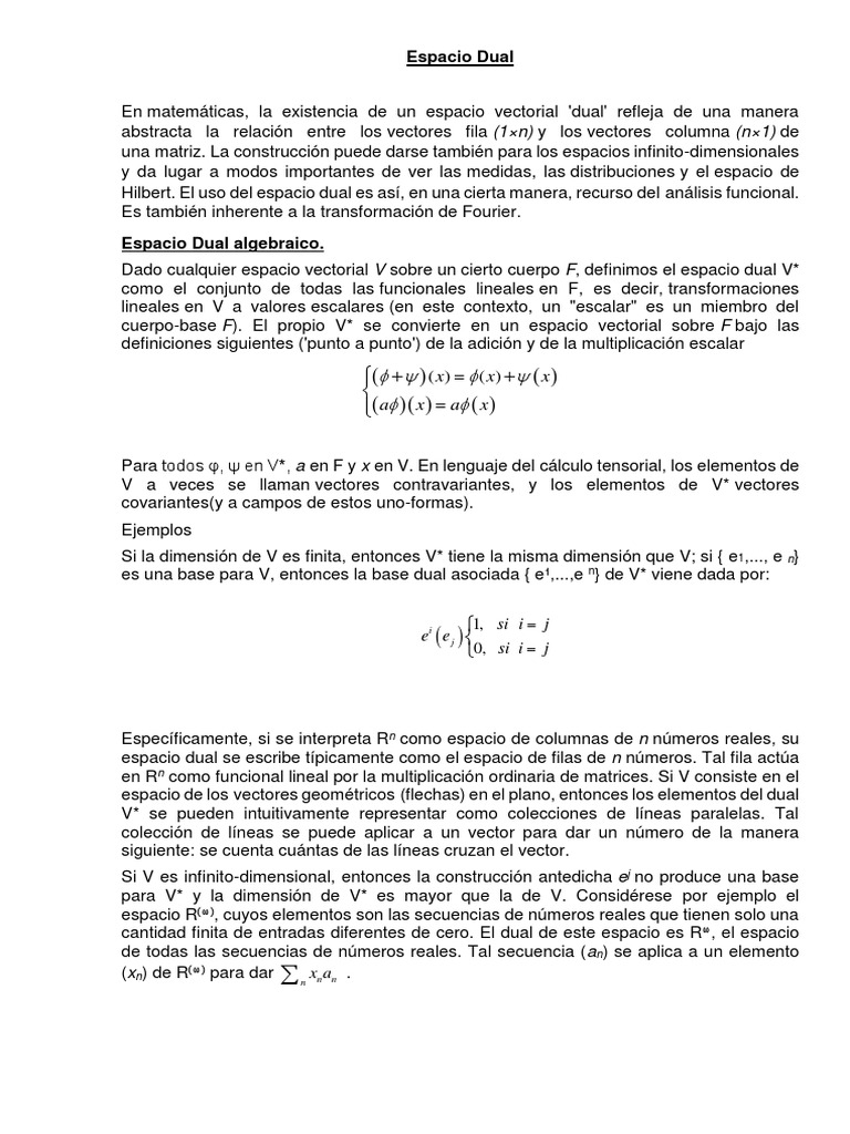 Trabajo de Espacio Dual | PDF | Espacio | Objetos matemáticos