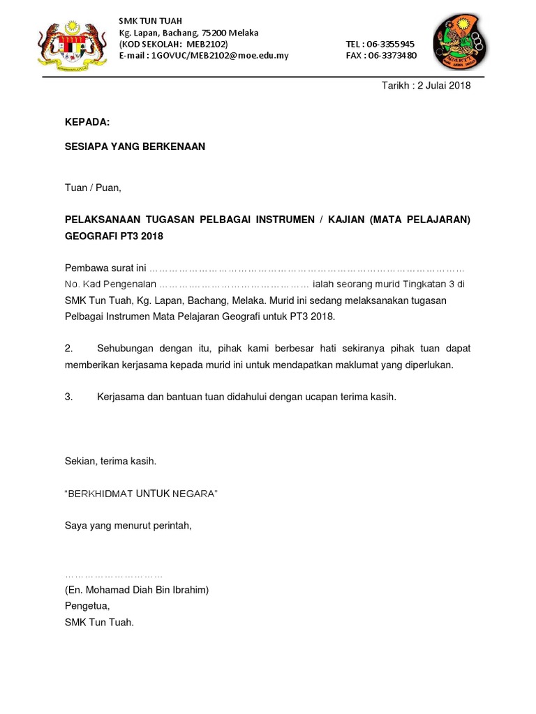 Surat Akuan Diri Murid Tugasan Pt3