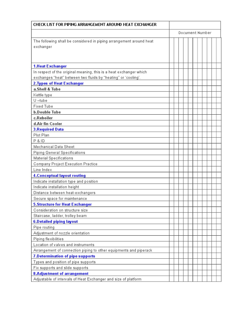 Heat Exchanger Piping Checklist | PDF