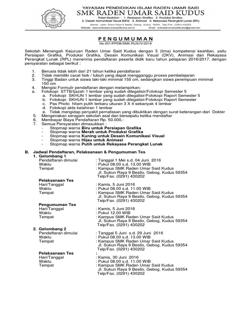 Syarat Pendaftaran Peserta Didik Baru 2016 Pdf