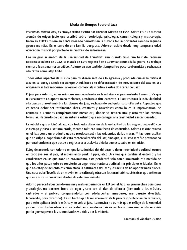 Moda Sin Tiempo PDF Theodor W. Adorno Jazz