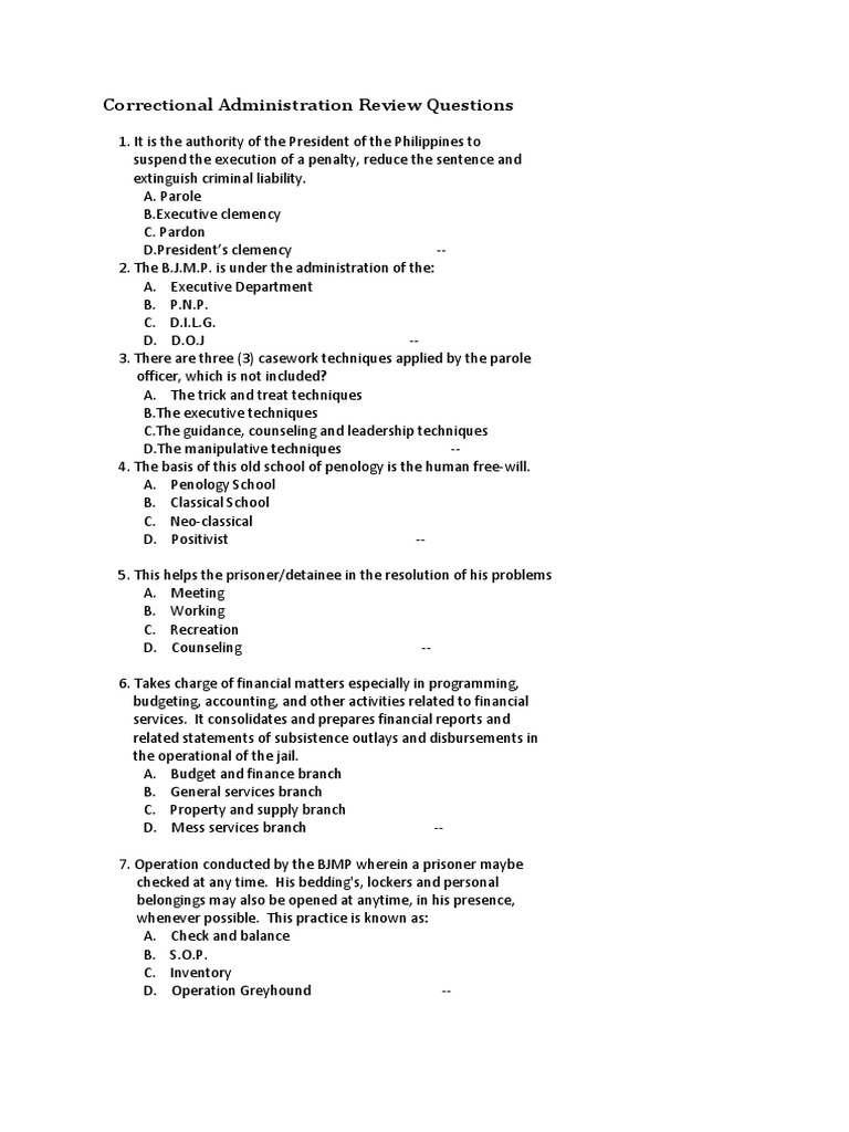 Correctional Administration Review Questions Prison Pardon