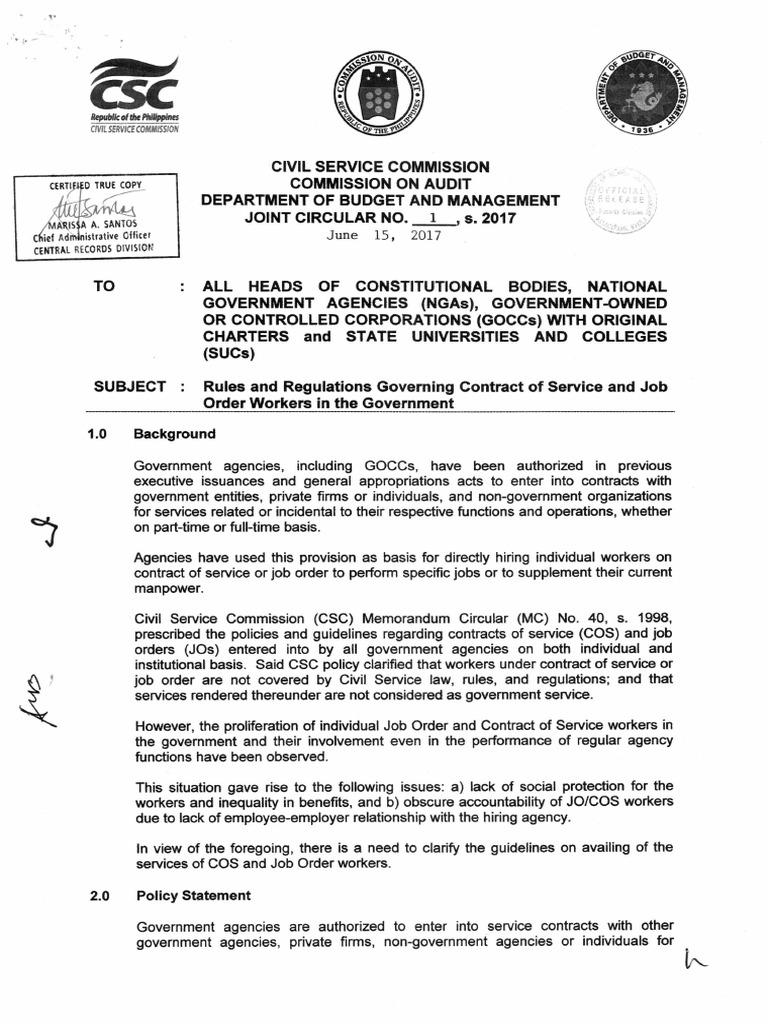 CSCCOADBM Joint Circular No. 1, S. 2017