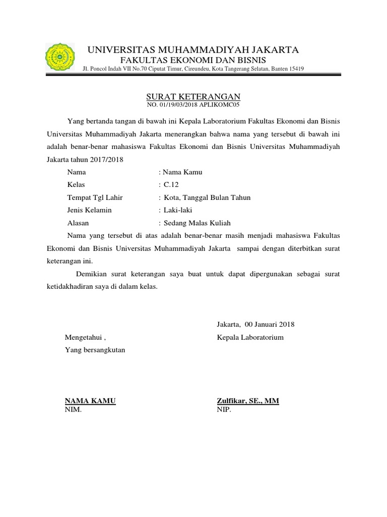 Kop Surat Universitas Muhammadiyah Jakarta  Contoh Kop Surat