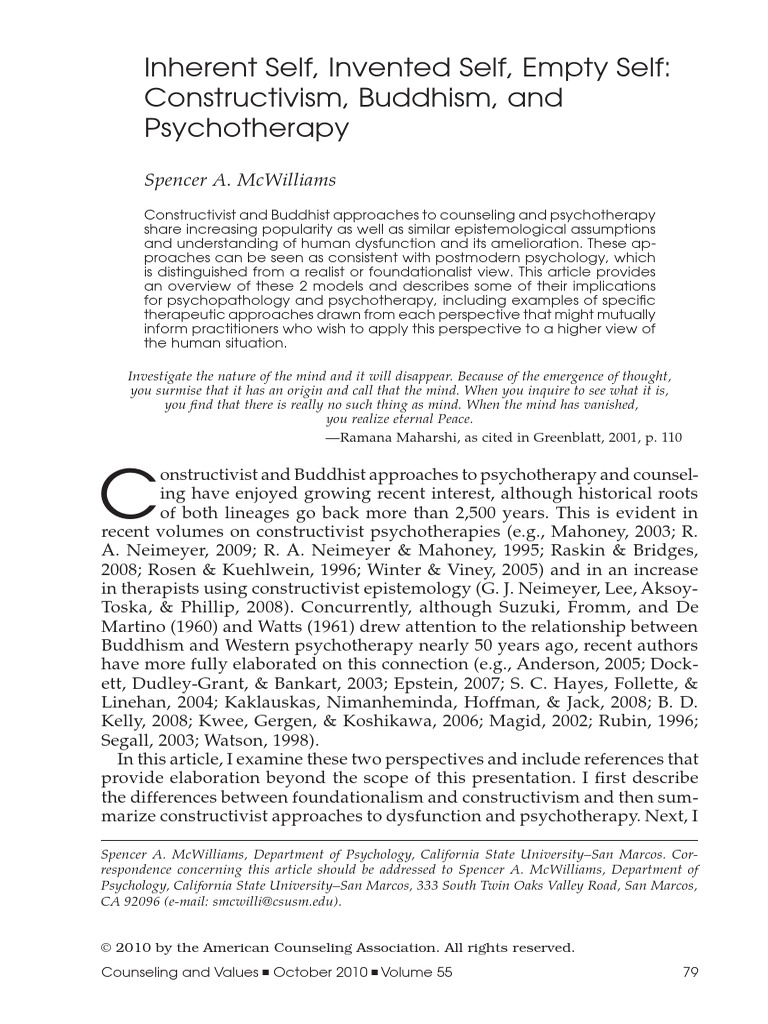 Inherent Self, Invented Self, Empty Self: Constructivism, Buddhism, and ...