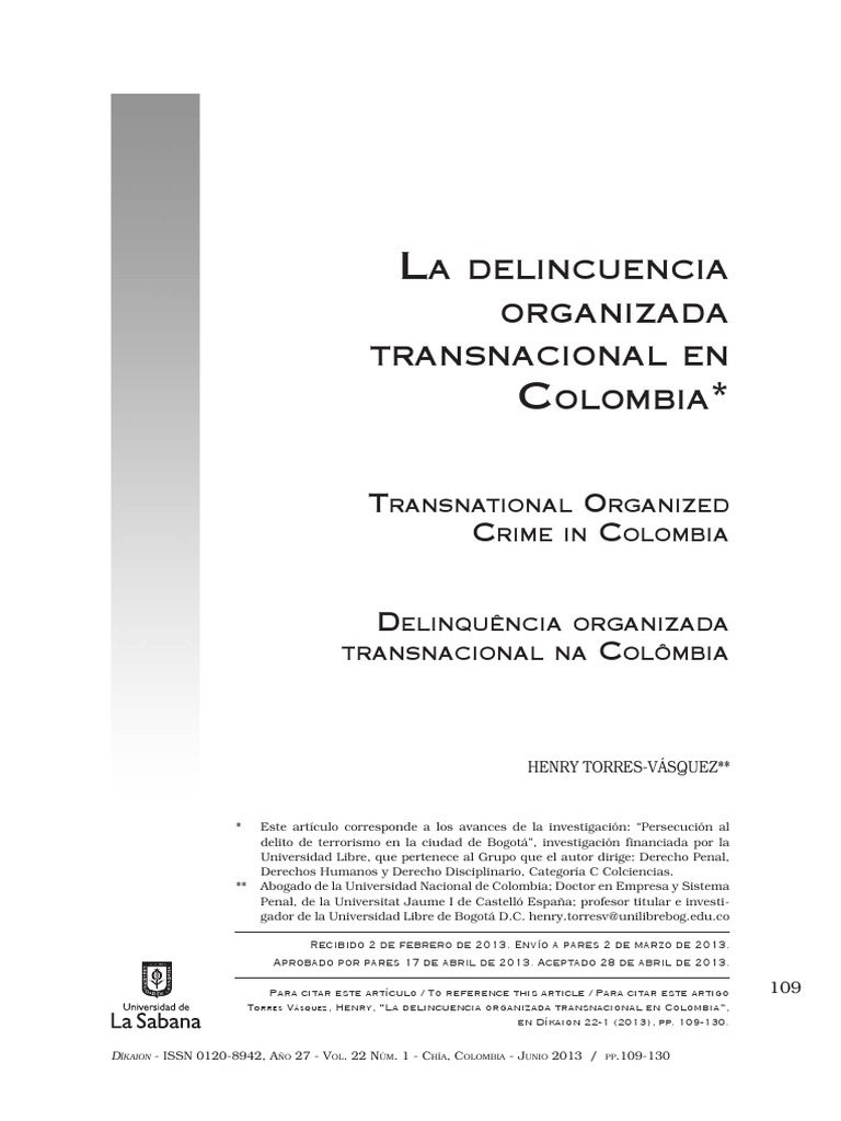 La Delincuencia Organizada Trasnacional en Colombia PDF | PDF | Crimen ...