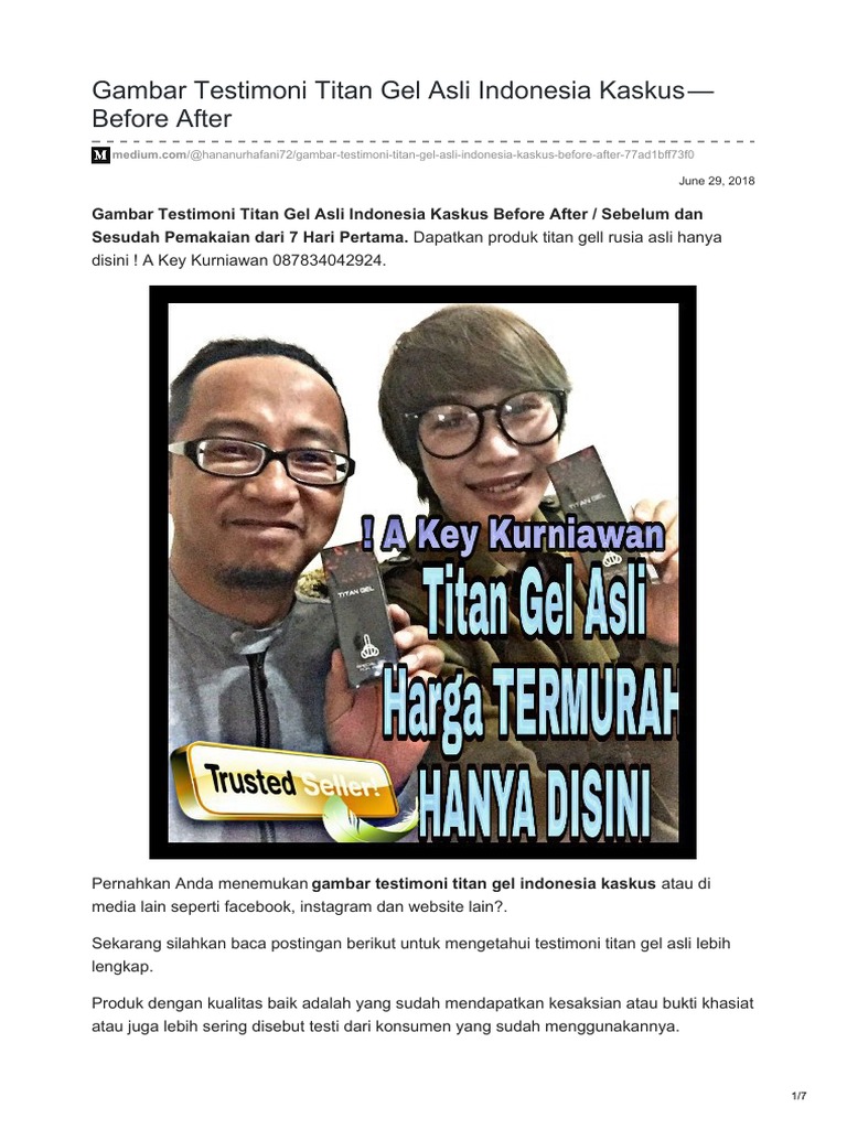 Testimoni Titan Gel Rusia Asli Di Indonesia Gambar Before After Setelah 7 Hari Penggunaan Pdf