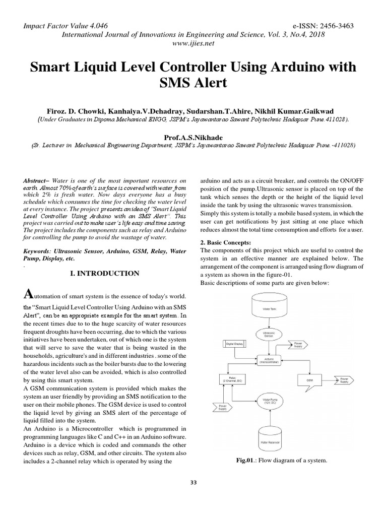 Smart Liquid Level Controller Using Arduino With SMS Alert | PDF ...