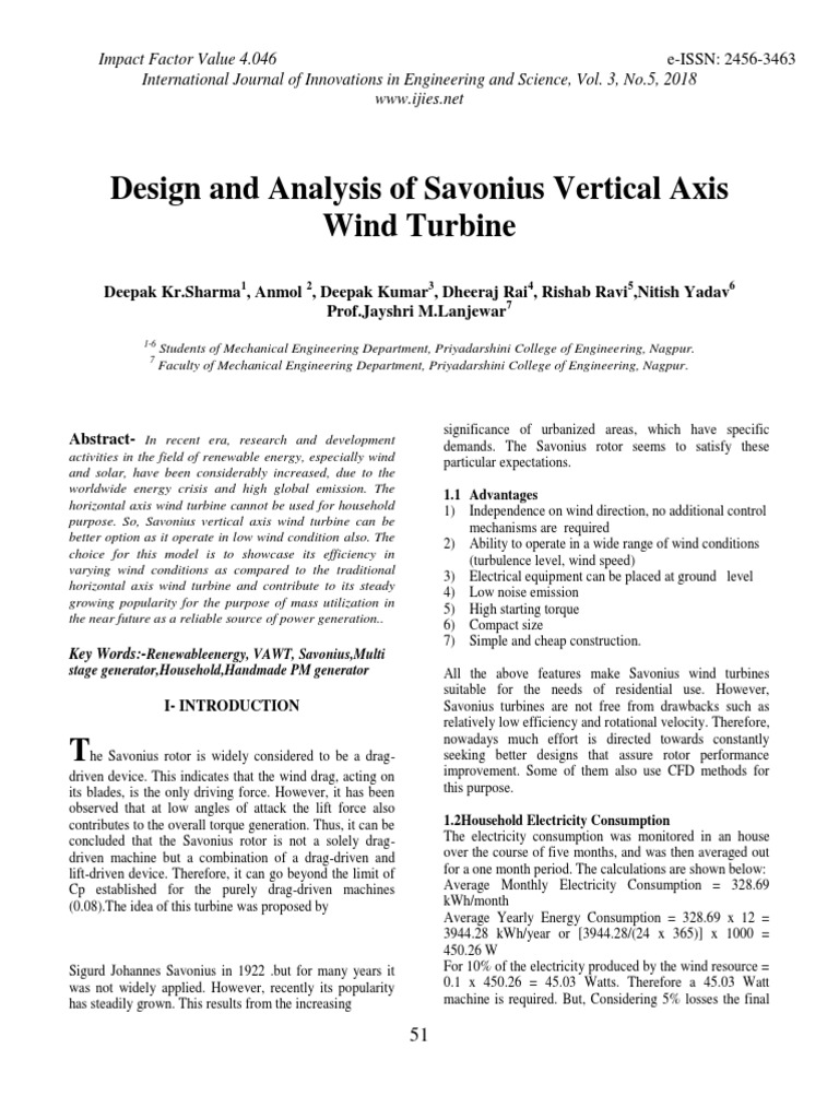 Savonius Vertical Wind Turbine Design | PDF | Wind Power | Turbine