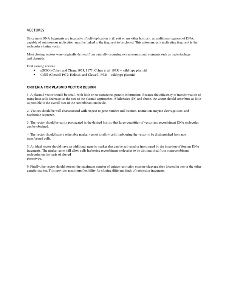 DNA Cloning Vectors Guide | PDF | Science & Mathematics