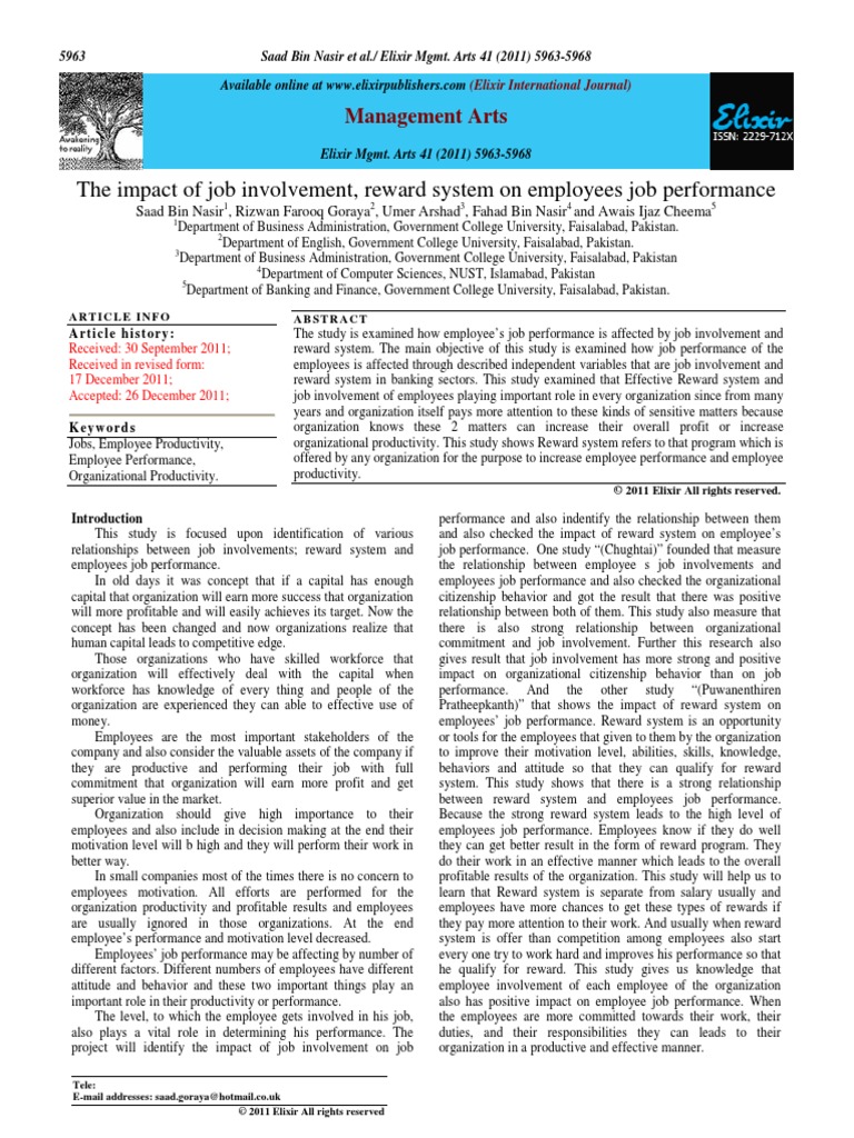 The Impact of Job Involvement | PDF | Motivation | Motivational