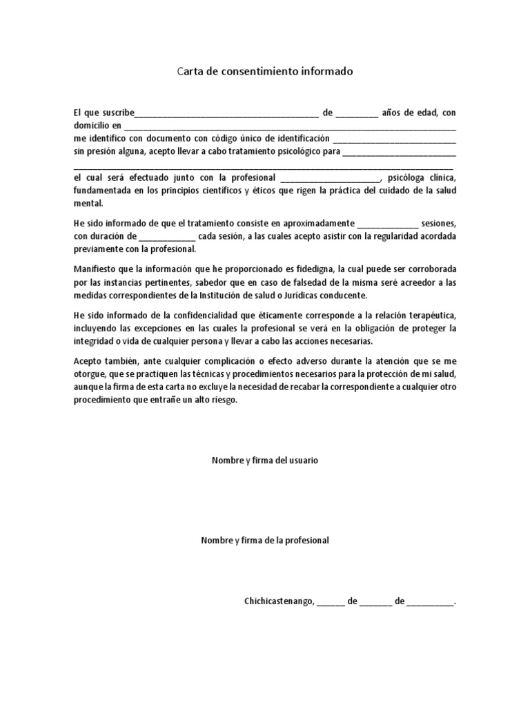 Carta de Consentimiento Informado