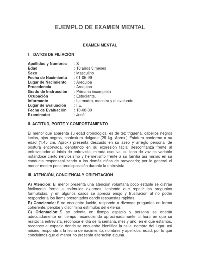 Ejemplo de Examen Mental Memoria Percepción