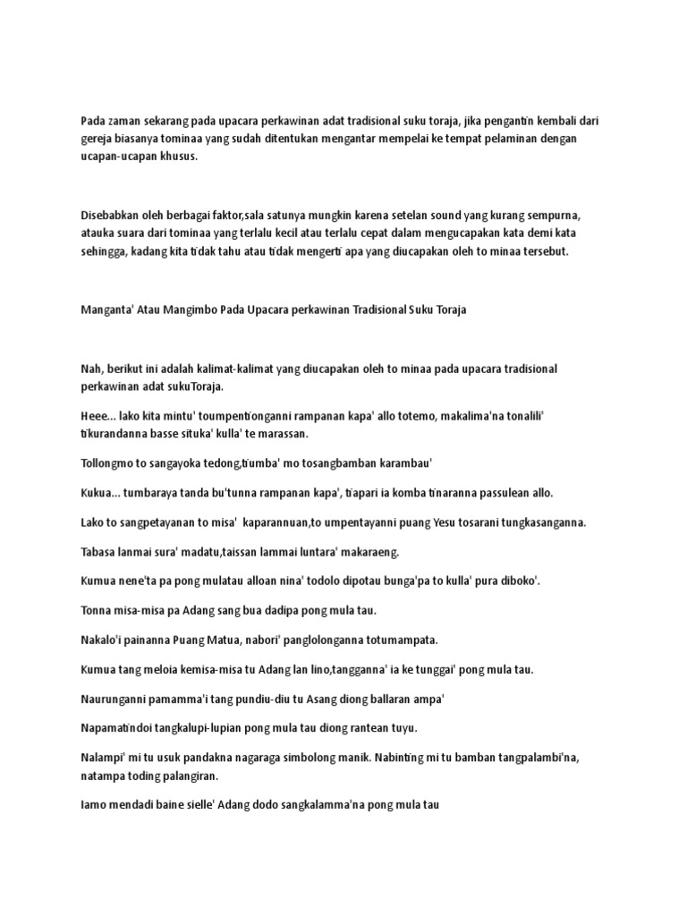Kata2 Adat Pernikahan Toraja