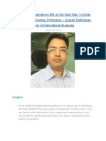 Medical Representative (MR) is the Best Way To Enter The Pharma Marketing Profession - Suresh Paithankar, Head of International Business Says in Conversation With MentorClub.in