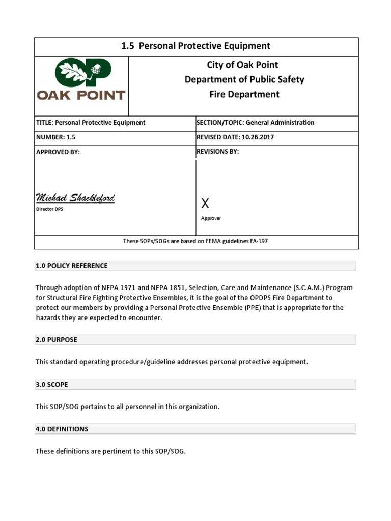 Michael Shackleford 1.5 Personal Protective Equipment City of Oak