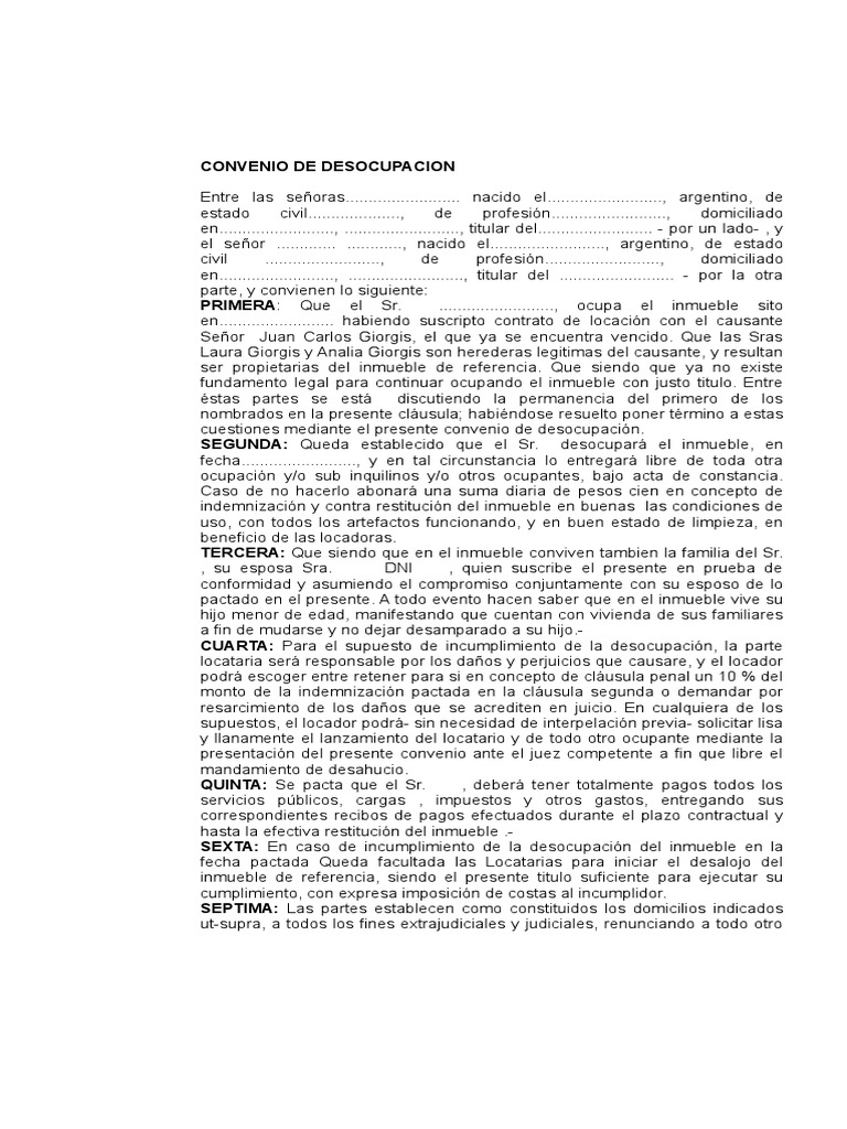 Modelo Acuerdo de Desalojo | PDF | Desalojo | Instituciones sociales