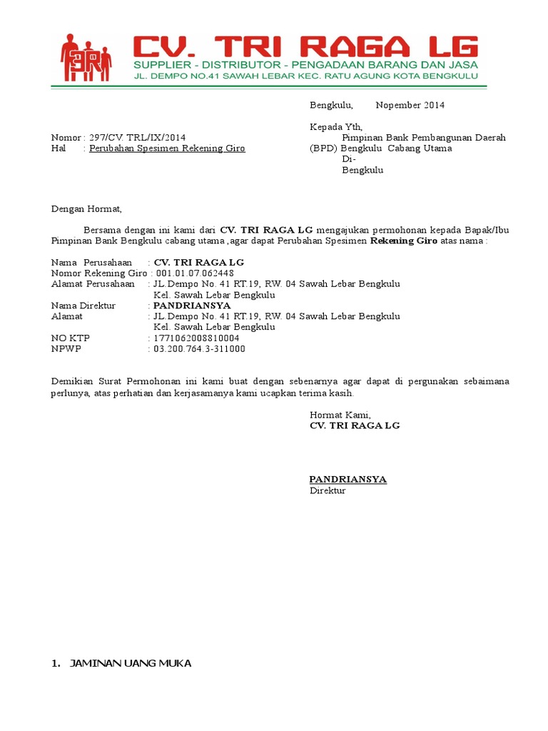 Contoh Surat Memohon Bekalan Raegent