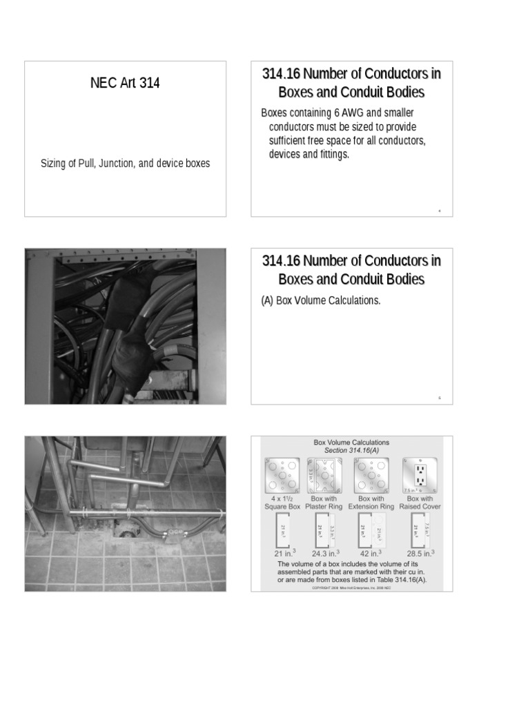 NEC Art 314 314.16 Number of Conductors in Boxes and Conduit Bodies