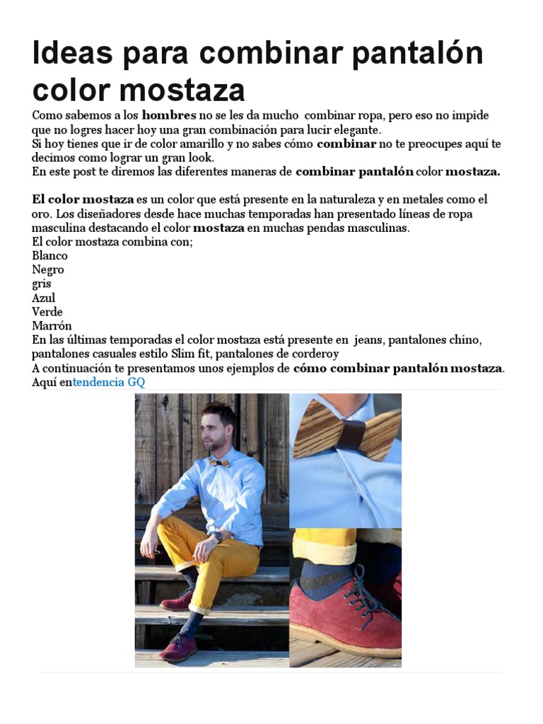 Habitat Gracias líder Ideas para Combinar Pantalón Color Mostaza | PDF | Pantalones | Color
