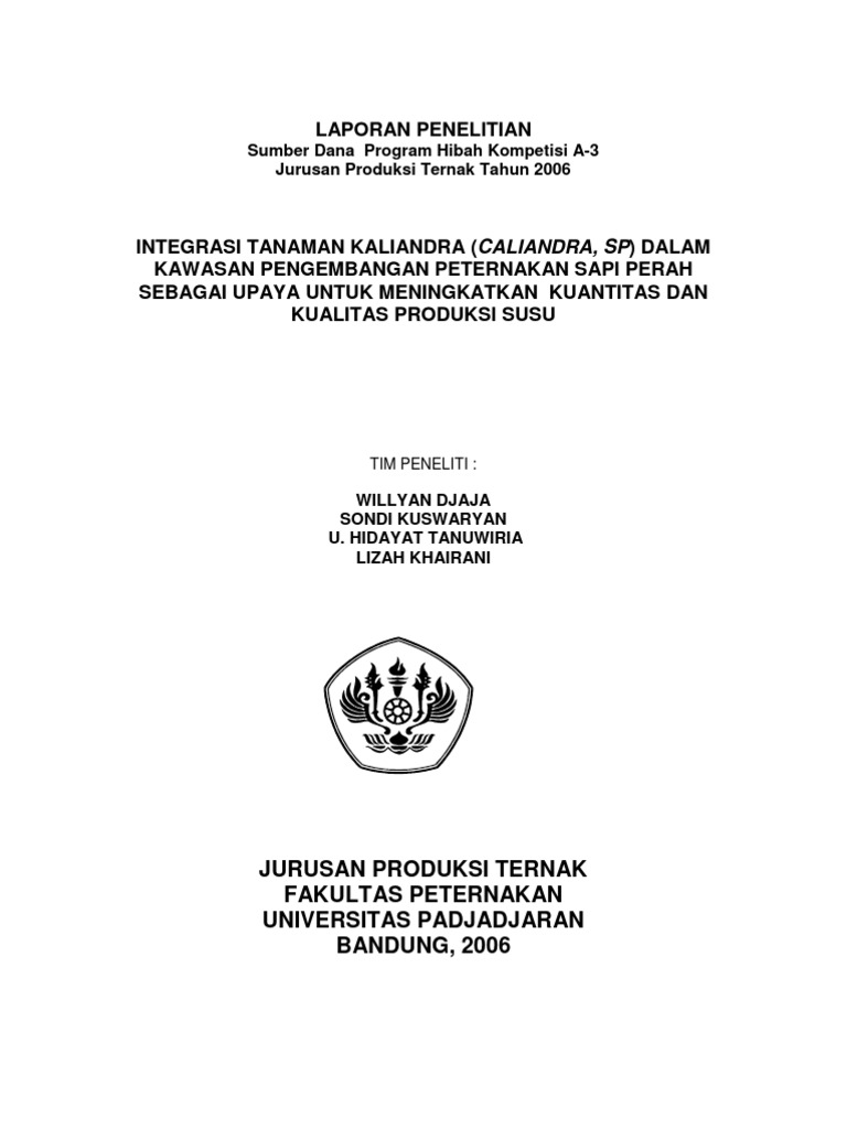 Integrasi Tanaman Kaliandra Dalam Kawasan An Sapi Perah