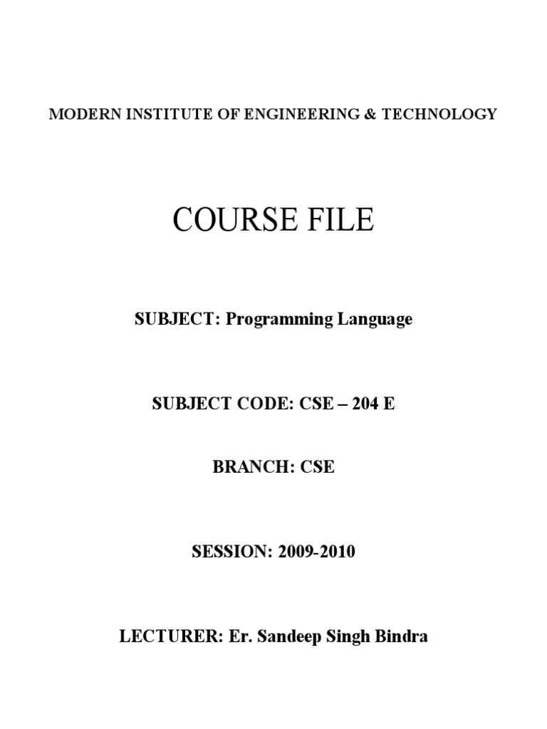 PL Course File | PDF | Data Type | C (Programming Language)
