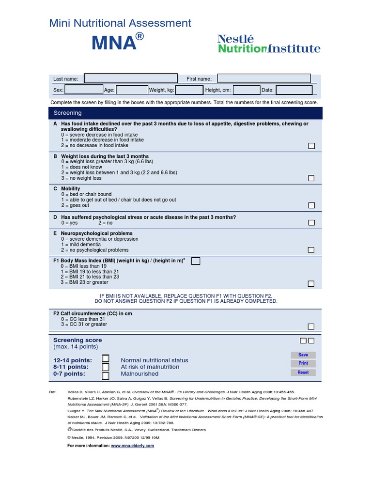 Mna Mini English Body Mass Index Weight Loss