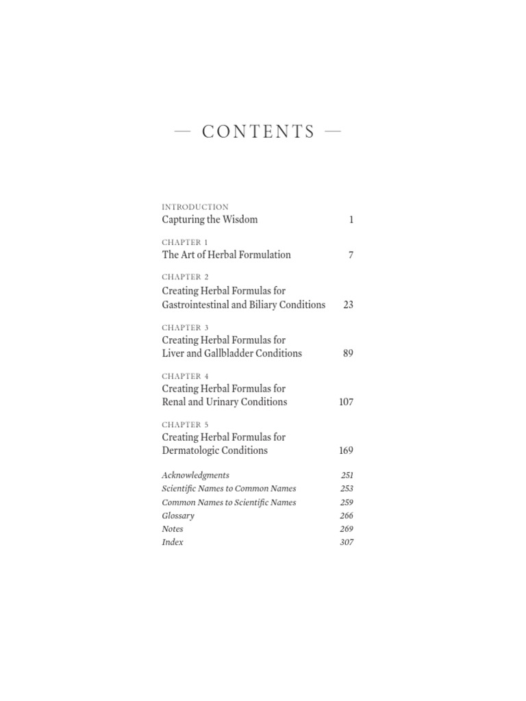 Herbal Formularies For Health Professionals, Volume 1 Table of