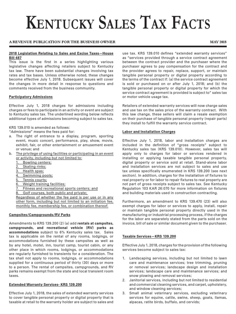 Kentucky Sales Tax Facts Sales Tax Use Tax