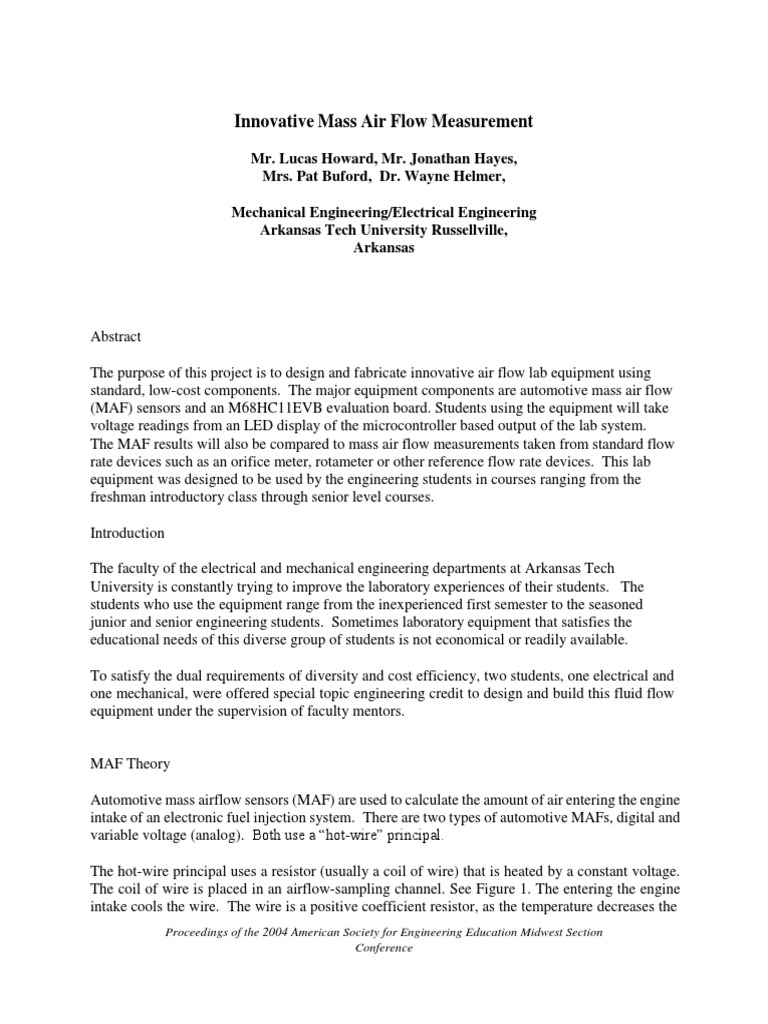 Innovative Mass Air Flow Measurement PDF Flow Measurement Analog