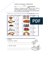 Prueba de Lenguaje  Masculino, femeninos, singular, plural, articulos , receta..doc