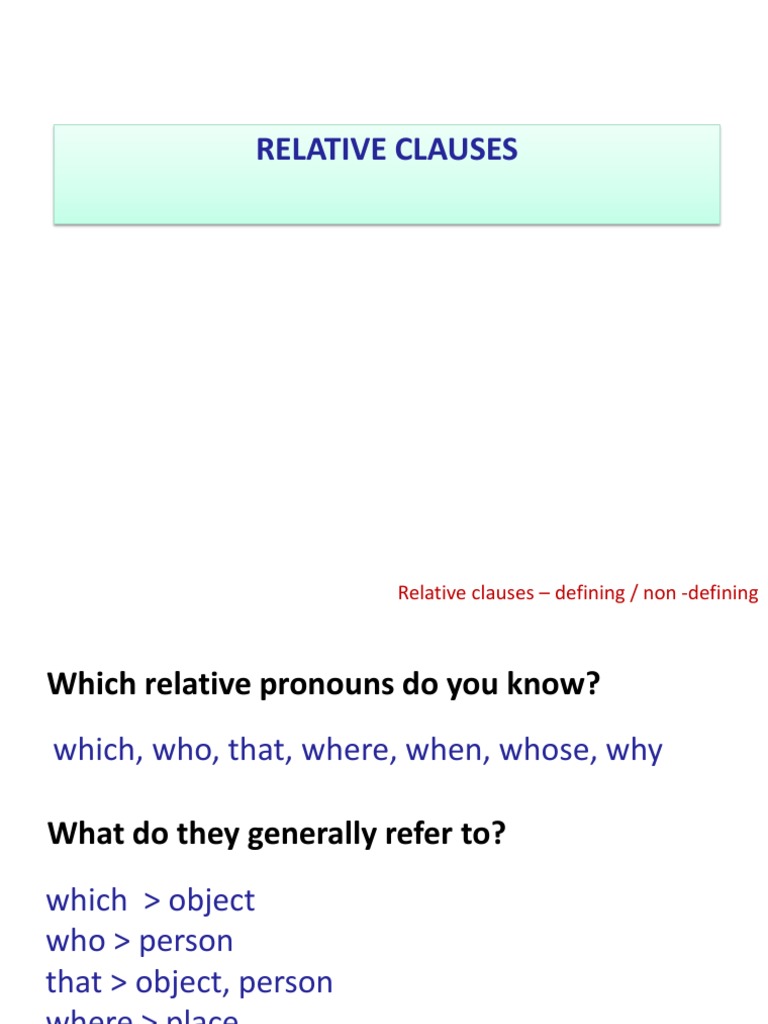 Understanding Defining & Non-Defining Relative Clauses | PDF | Clause ...