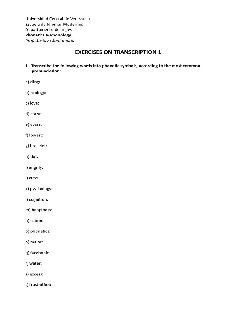 Exercises On Transcription 1 | PDF | Languages | Language Arts & Discipline