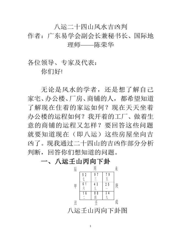 八运 二十四山 风水吉凶判