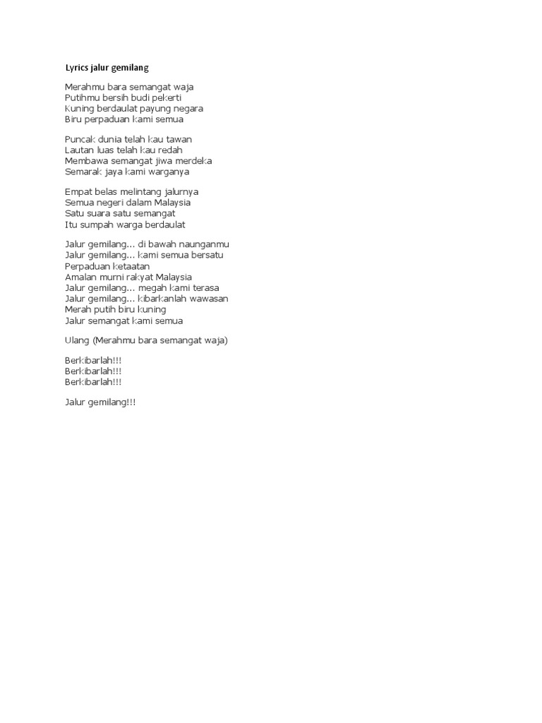 Lyrics Jalur Gemilang Pdf