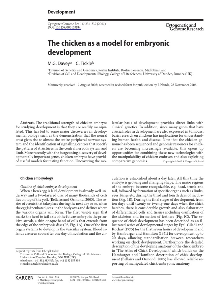 The Chicken As A Model For Embryonic Development: M.G. Davey C. Tickle ...