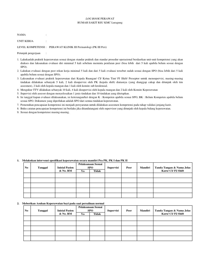 Log Book Perawat Pk III Perinatologi