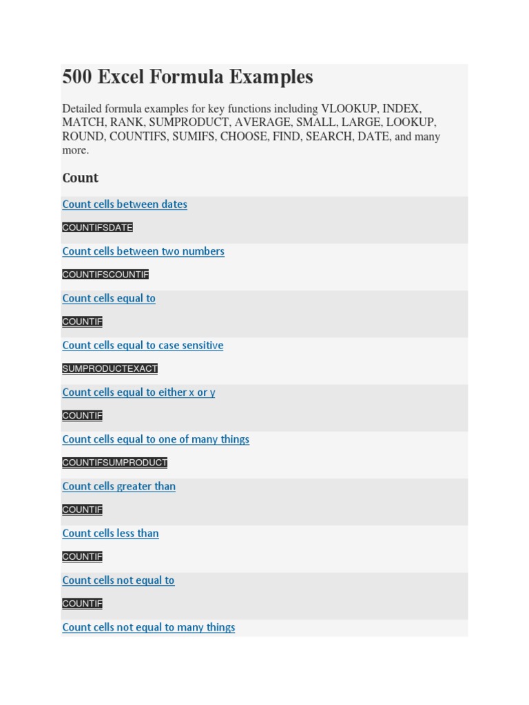 500 Excel Formula Examples | Download Free PDF | Database Index ...
