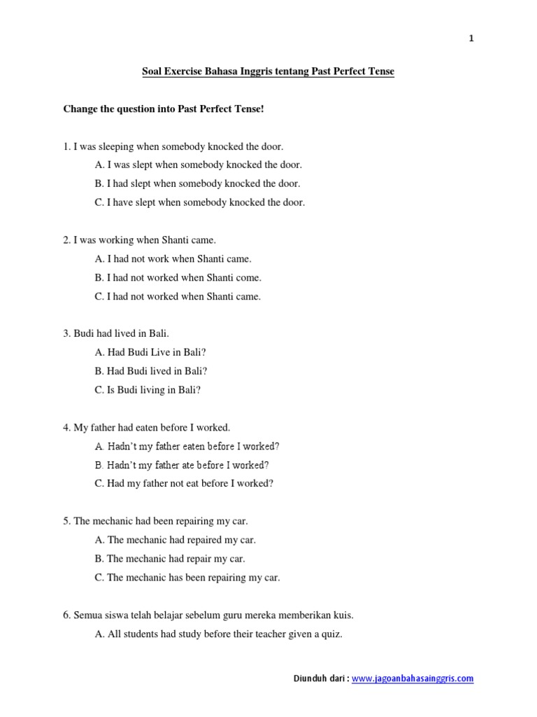Soal Exercise Bahasa Inggris Tentang Past Perfect Tense Linguistics