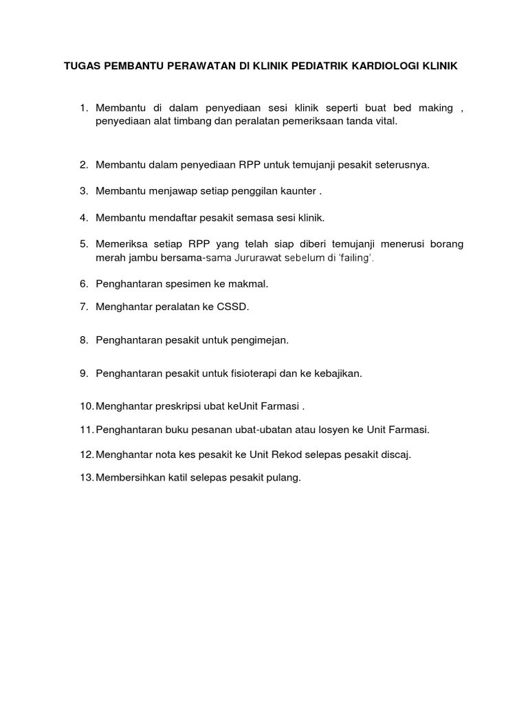 Tugas Pembantu Perawatan Di Klinik Pediatrik Kardiologi Klinik PDF