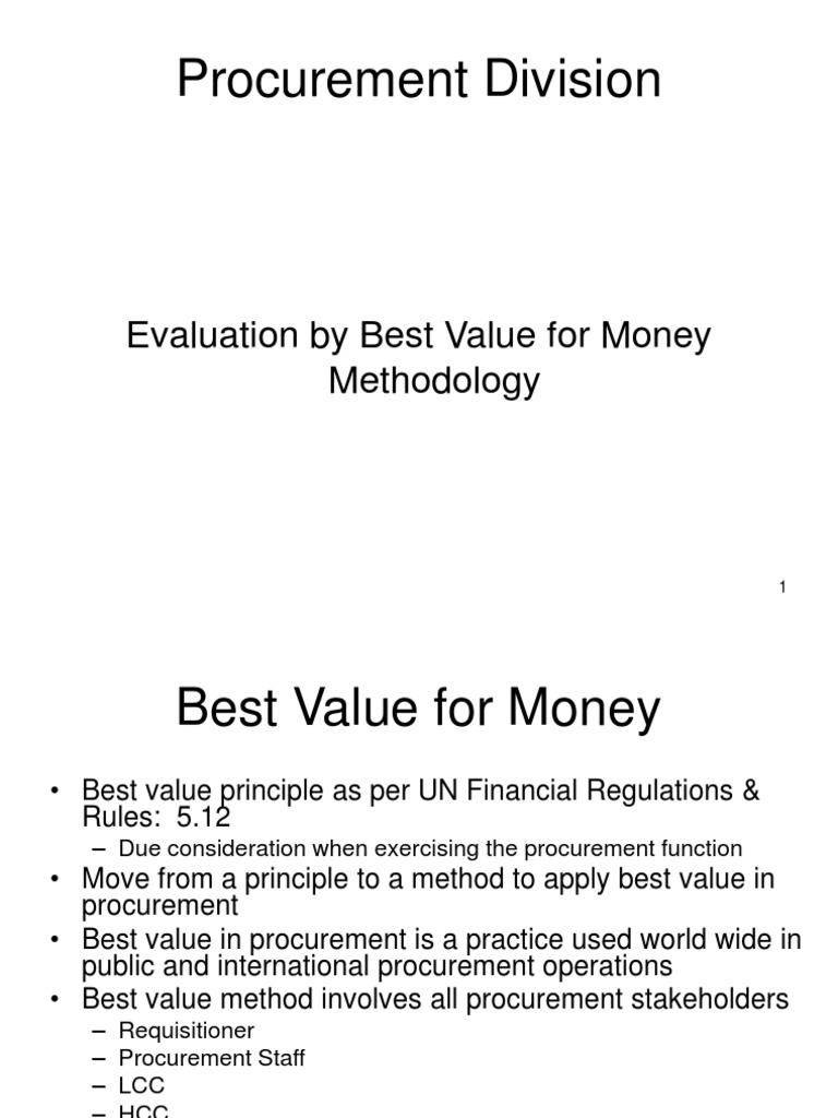 Best Value For Money Slides PDF Procurement Evaluation