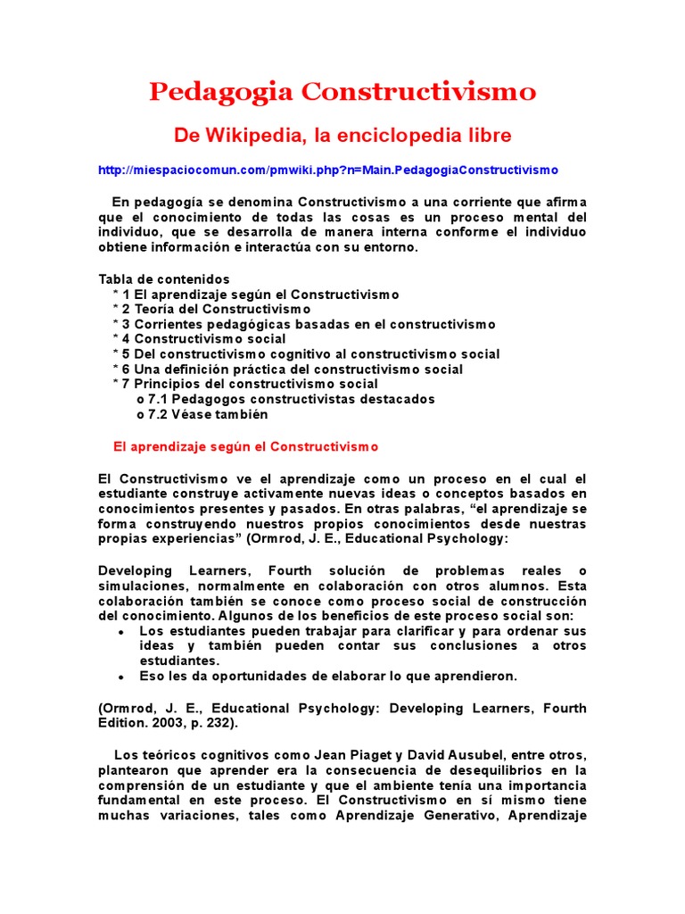 Pedagogia y Constructivismo | PDF | Constructivismo (filosofía de la ...