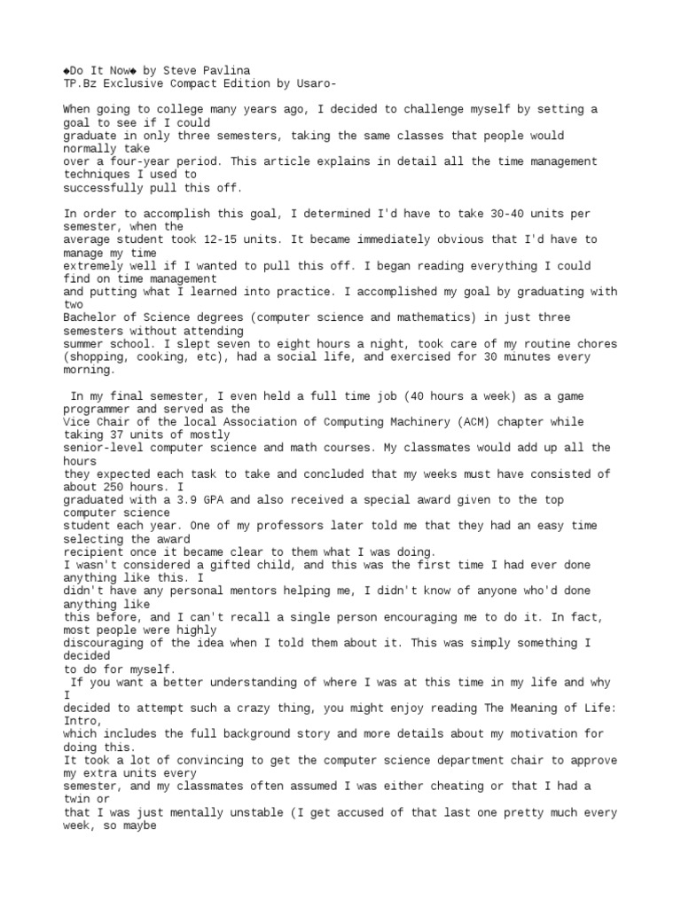 (Pavlina Steve) Steve Pavlina Do It Now PDF Homework