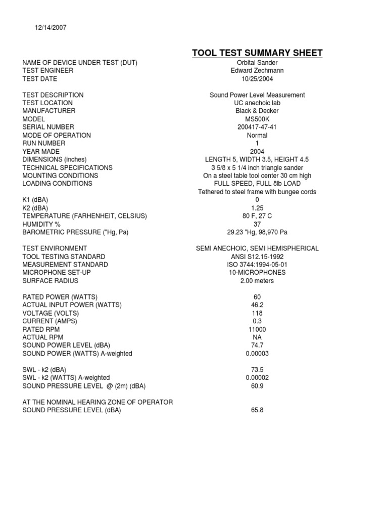 Tool Test Summary Sheet | PDF | Microphone | Hearing
