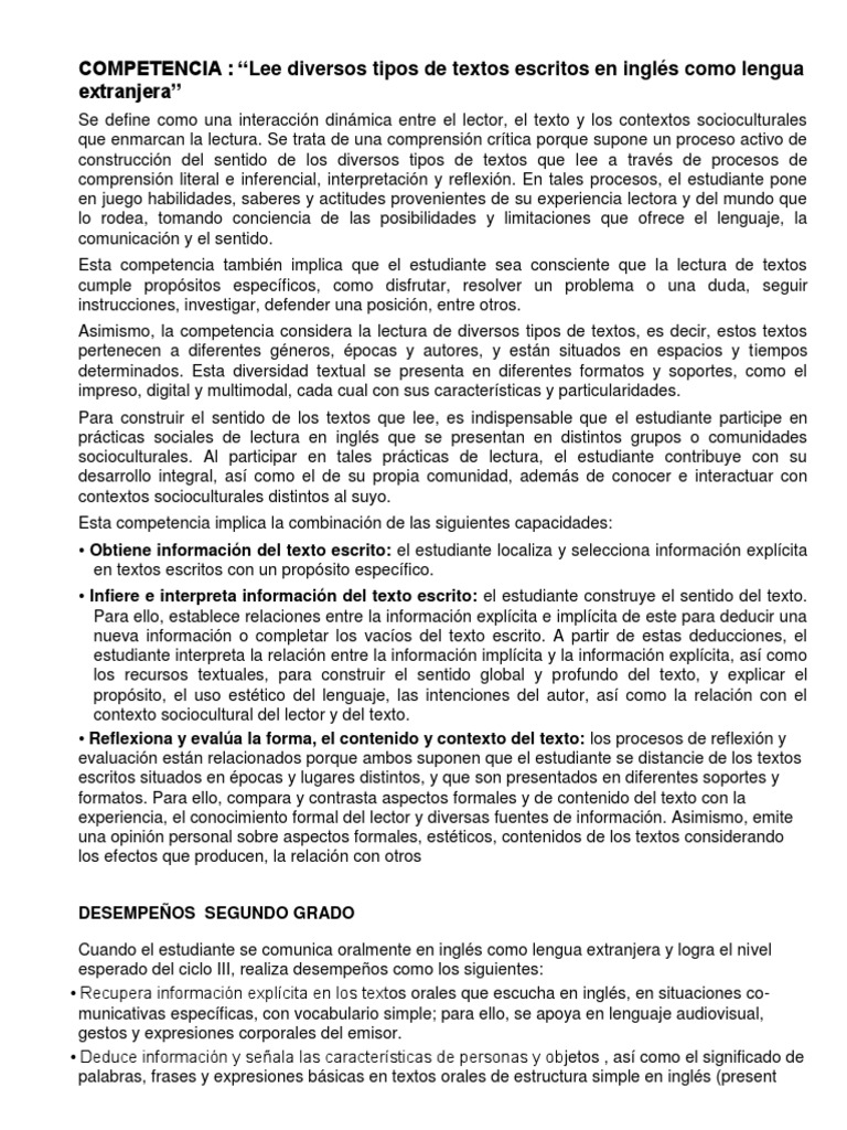 Competencias Ingles | PDF | Lectura (proceso) | Idioma en Inglés