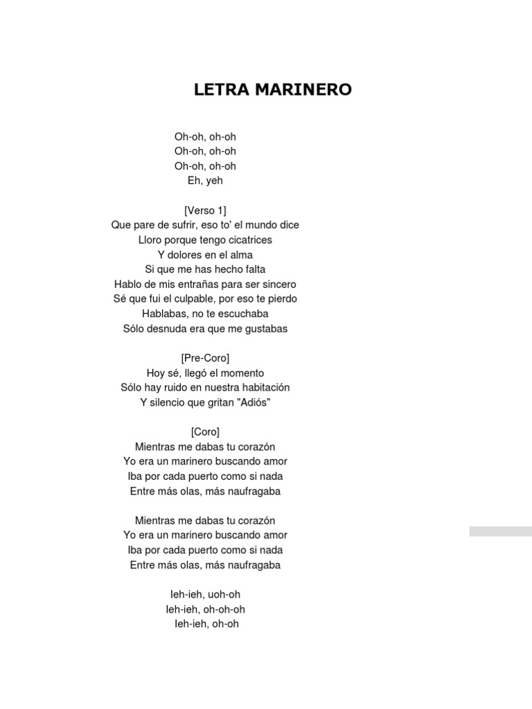 Letra Marinero | PDF | Amor | Ocio