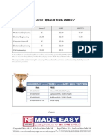 EE GATE 2010 Cut Off Mark