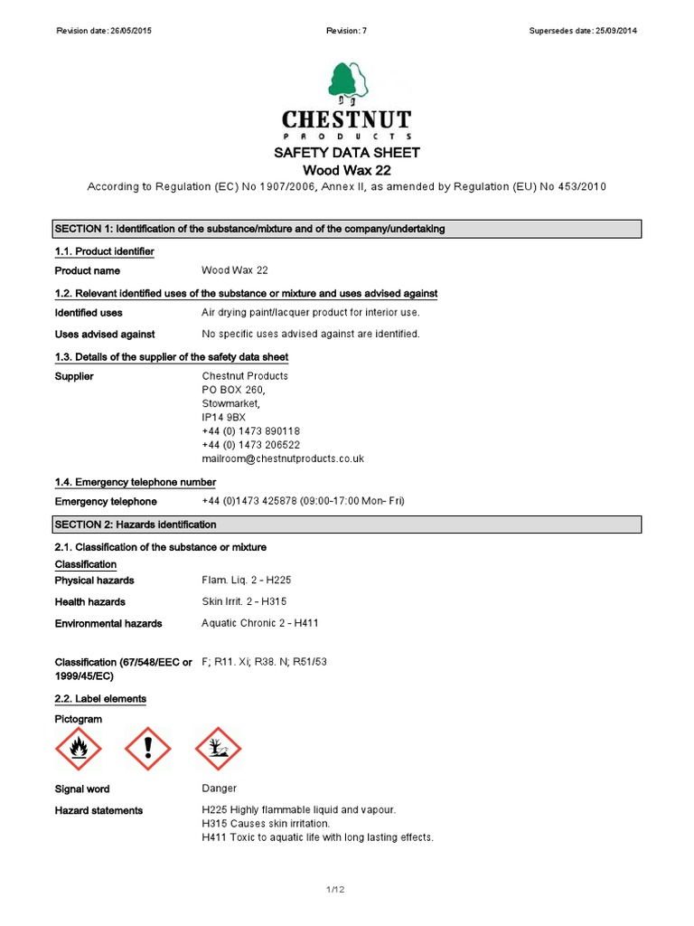 Safety Data Sheet Wood Wax 22 PDF Toxicity Personal Protective