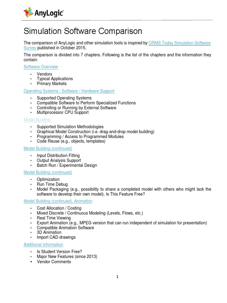 Simulation Software Comparison PDF Simulation Microsoft Excel