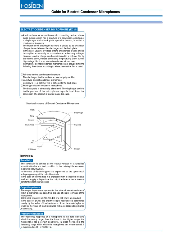 Guide For Electret Condenser Microphones PDF Microphone Capacitor